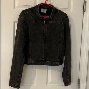 Tinseltown Black Washed Denim Zip Jacket
